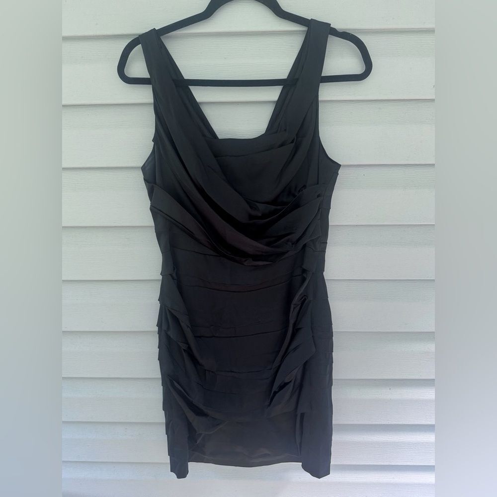 Express Design Studio silk black ruched mini dress with back zipper size 10